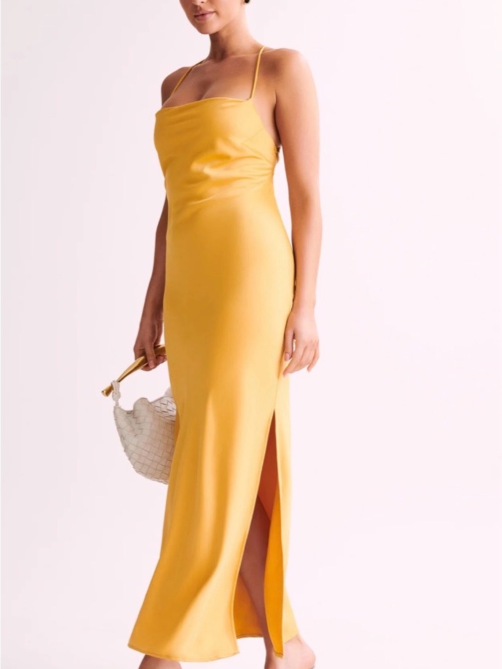 Meshki Mustard Yellow Cowl Neck Slip Maxi Dress